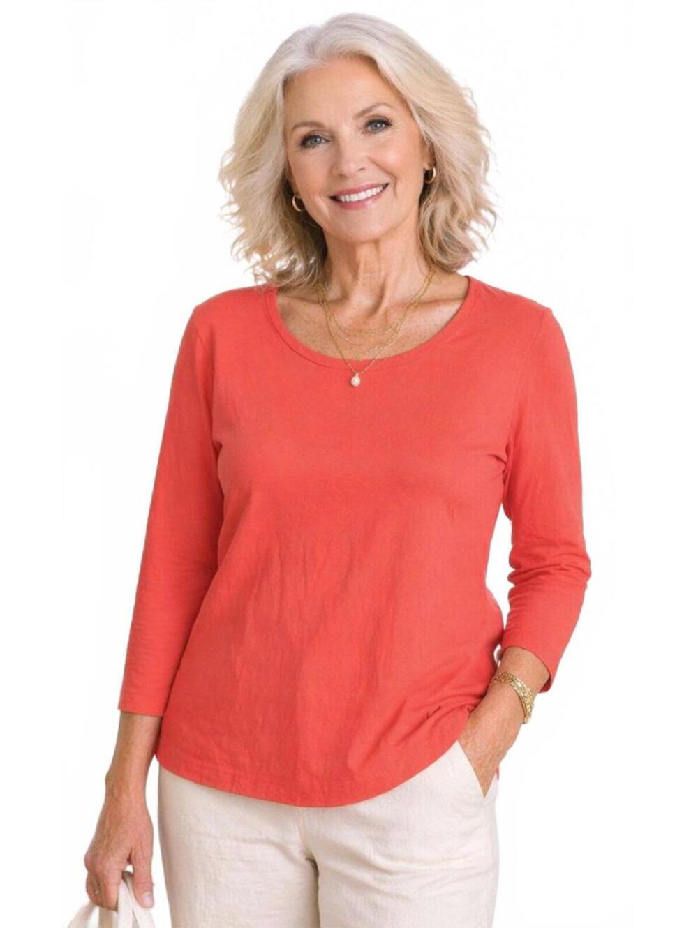 Chicos Coral 3/4 Sleeve Cotton Blend Top Size 0 Chico Sizing